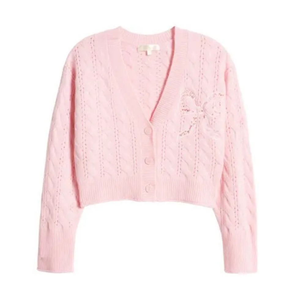 LoveShackFancy Leota Wool Blend Cardigan in Sweet Peony XXL NWOT